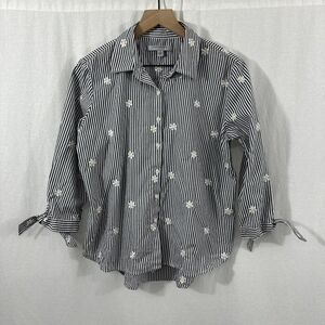 Marc New York Andrew Marc Striped Daisy Button Up Top Womens Size M Cottagecore
